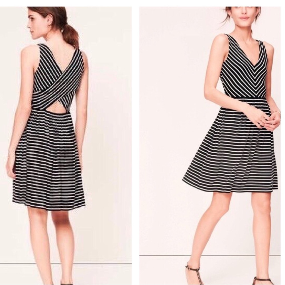 LOFT striped v-neck dress with back cutout, size S